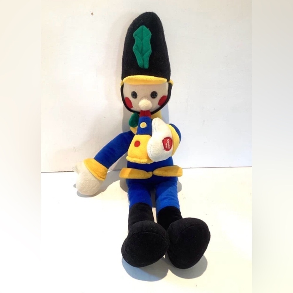 RARE VTG 80s 24” Christmas Soldier Plush Doll Trumpet Bandsman Toy Music EUC